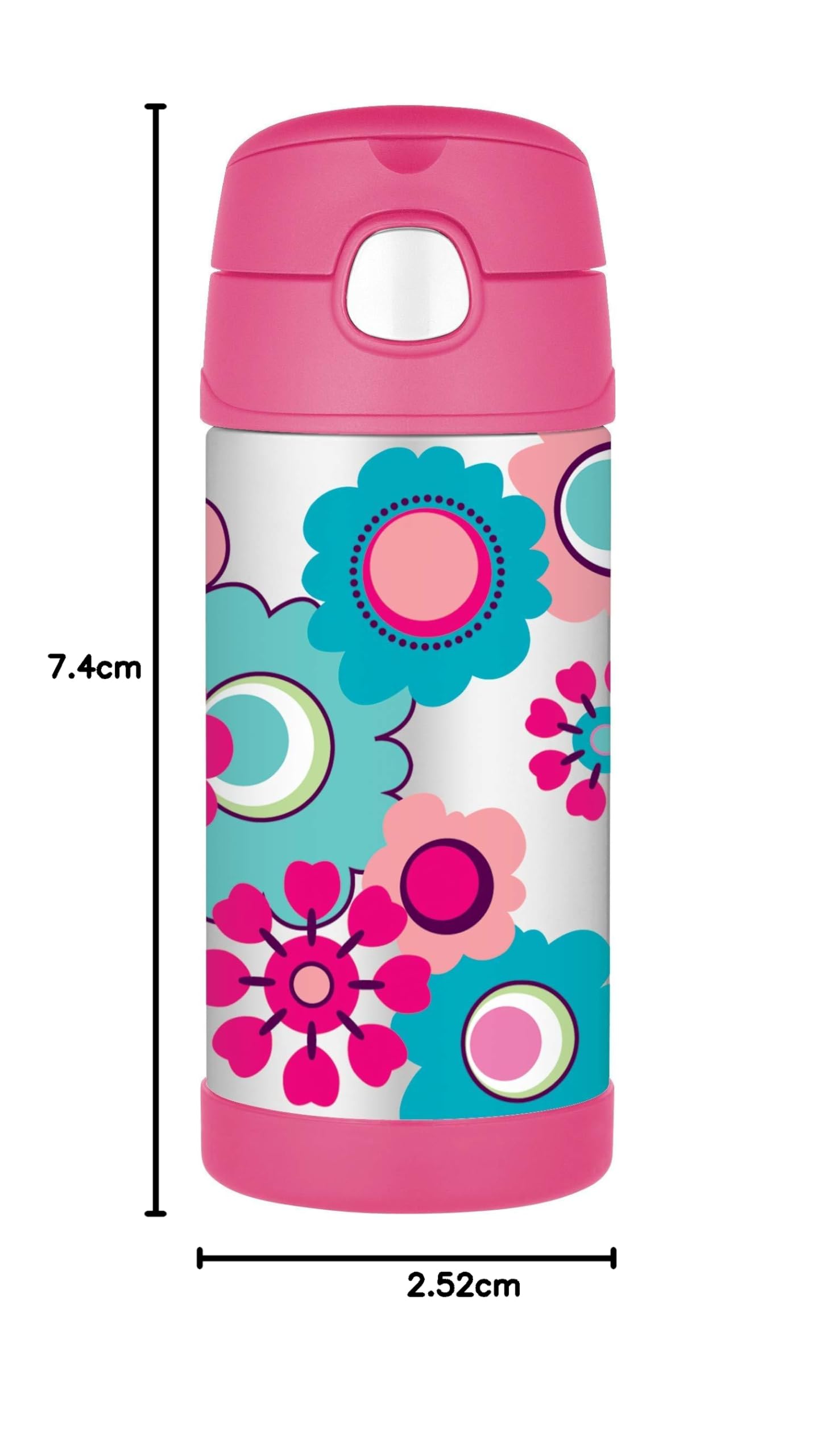 Funtainer termos, stal nierdzewna, słomka, 355 ml, stal szlachetna, wzór kwiatowy, 355 ml
