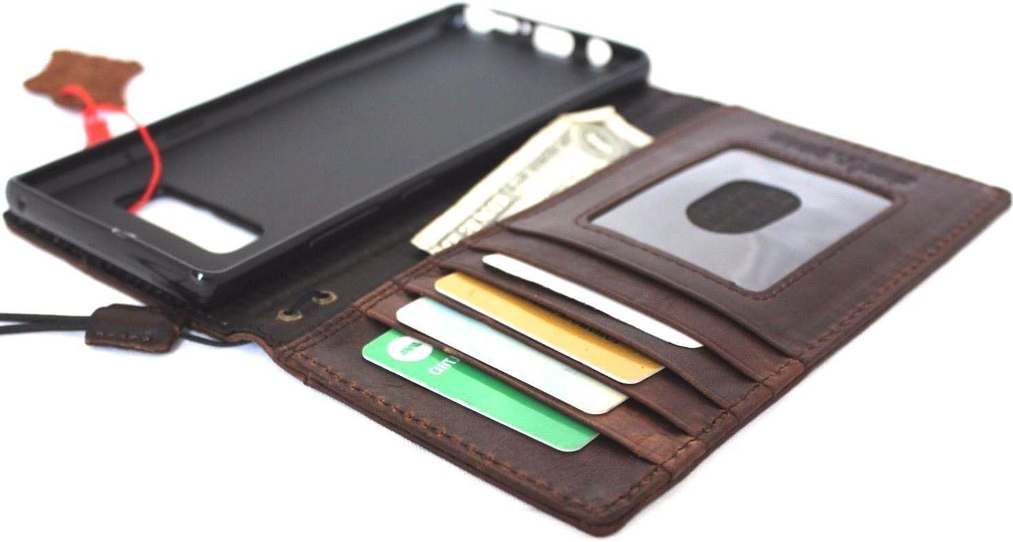Limited Discount Genuine Real Leather Case for Samsung Galaxy Note 8 Book Wallet Cover Handmade Retro Luxury Cards Slots Dark Brown Daviscase