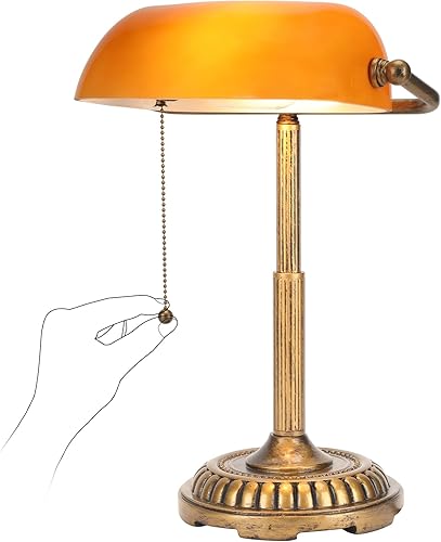 Miniatura 8 de NISSAFORS Bankers Lamp, Amber Desk Lamp with Pull Switch, Vintage Table Lamps for Home Office, Library, Piano (Amber) (USADO)