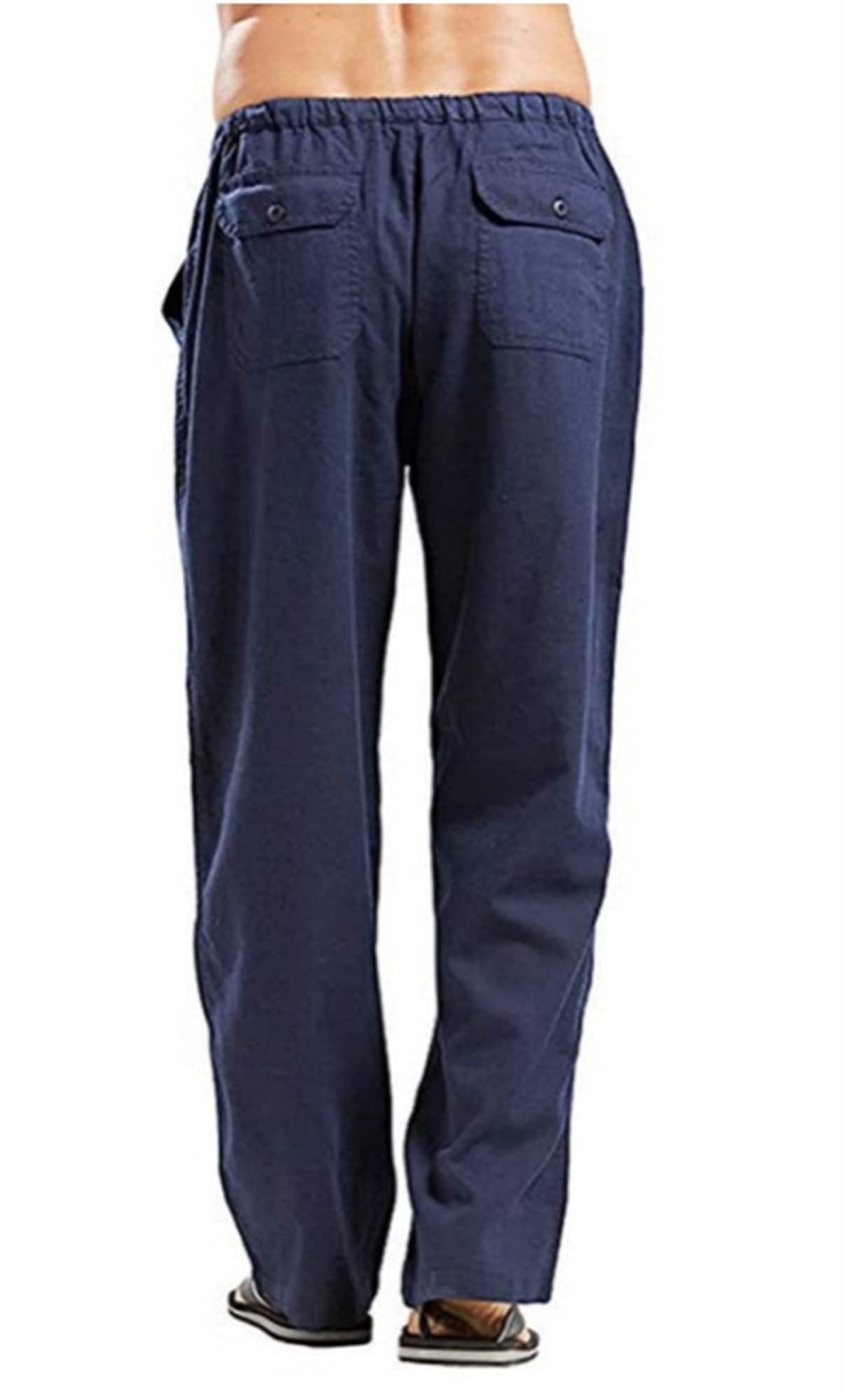 Pantalones De Lino De Verano para Hombre, Pantalones De Algodón Y Lino, Ligeros, con Puños, Cintura Elástica, Cordón De Ajuste, Pierna Recta, Pantalones Casuales De Verano(Blue,L)