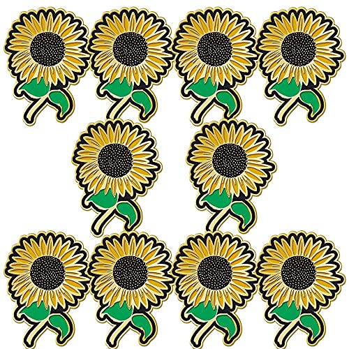 Sunflower Lapel Pins With Butterfly Clasp, Sold In Packs Of 10