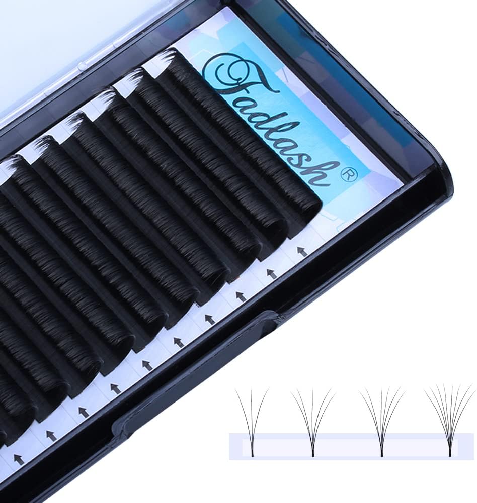 Fadlash Easy Fan 0.07 DD Curl 9-16mm Mixed Tray Volume Lashes Withstand 90℃ Easy Fan Russian Lashes 3D-20D Pre Made fans Volume Eyelash Extensions(0.07-dd-mix(9-16))