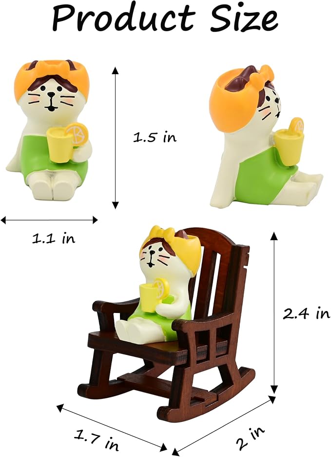 Mini figura de gato con silla mecedora - Decoración de escritorio en resina, 1.5" para hogar y oficina miniatura 3