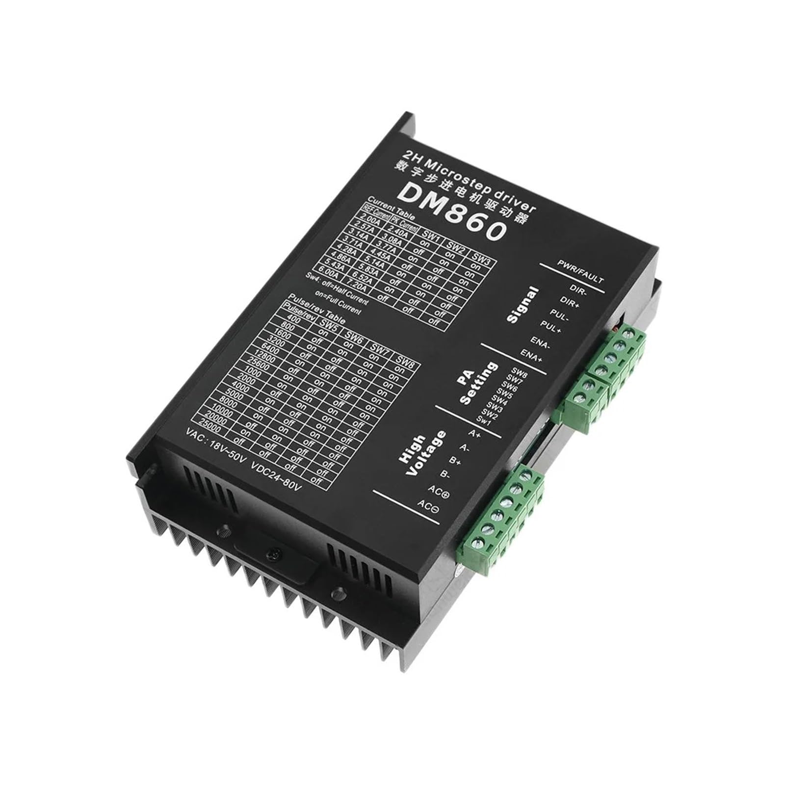 Sterownik silnika krokowego sterownik napędu silnika Dm860 Dm860H Drive 24 ~ 80V DC 7,2 A pasuje do silnika krokowego 42 57 86 Nema 17 Nema 23 Nema 34 drukarka 3D(DM860 bez wentylatora)