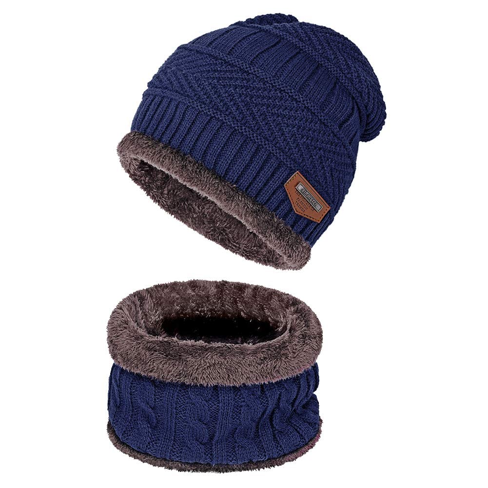 evolon deals Warm Winter Beanie Hat & Scarf Set Knit Skull Cap for Men Women Blue Color-picture-54