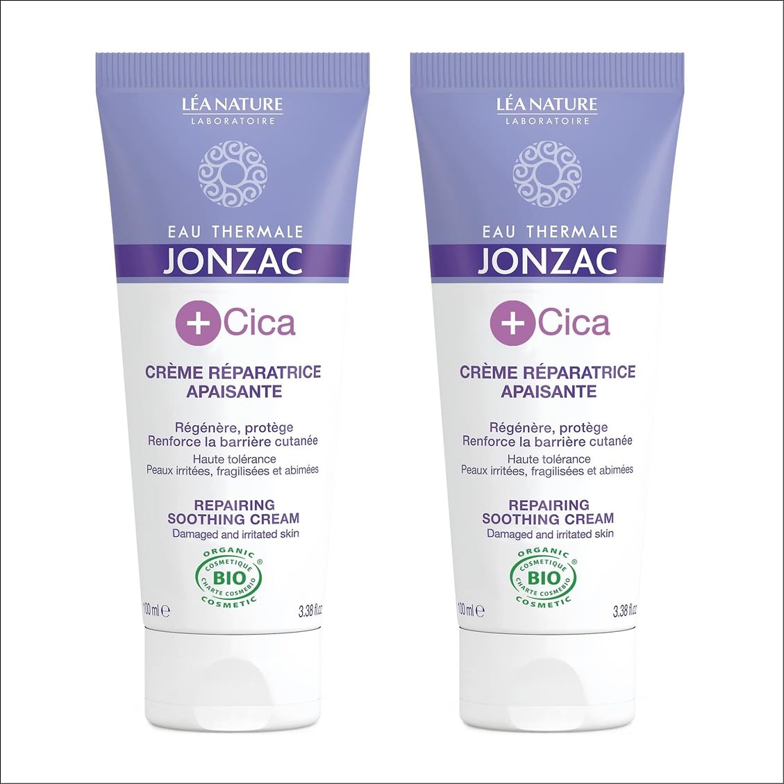 Eau Thermale Jonzac | Crème Réparatrice Apaisante | +CICA | Régénère – Protège | Haute Tolérance | Renforce la Barrière Cutanée | 99% d’Origine Naturelle |LOT DE 2 x 100 ml