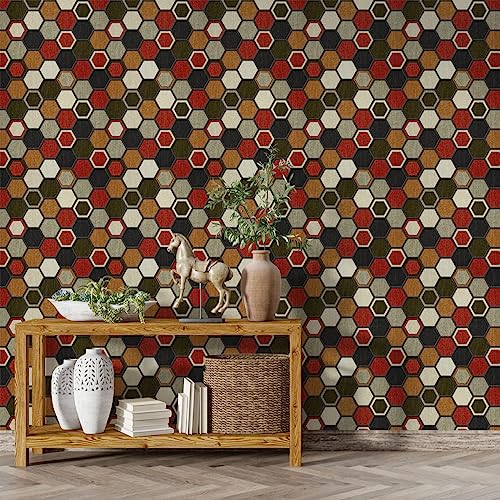 Image of Multicolor Hexagon Texture Self Adhesive Wallpaper Peel & Stick, Waterproof, Scratch Resistant 41cm x 244cm
