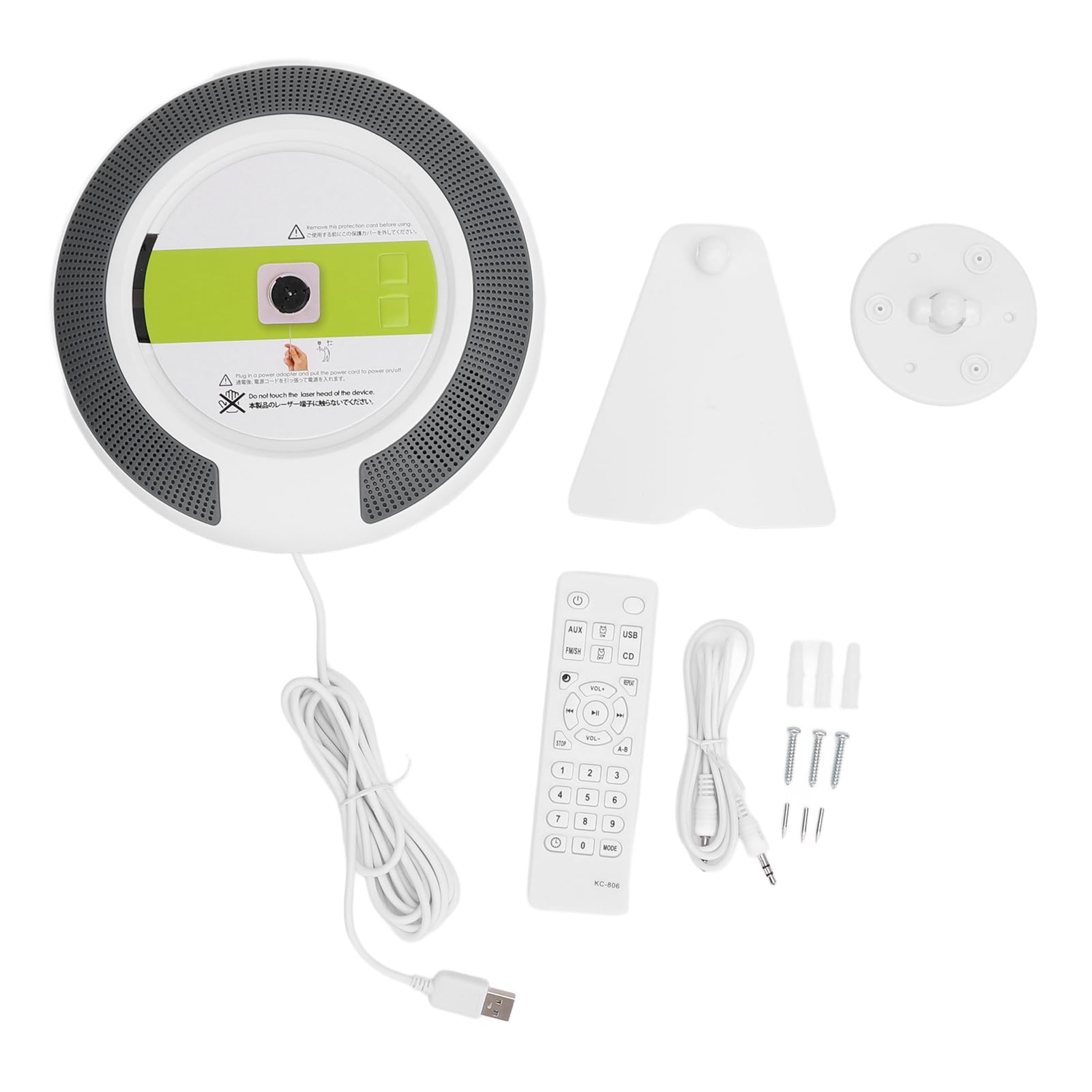 Lecteur CD Portable avec Bluetooth, Lecteurs CD à Montage Mural, Lecteur CD de Musique avec Haut-Parleur HiFi et Télécommande, Minuterie, Prise en Charge des écouteurs USB AUX