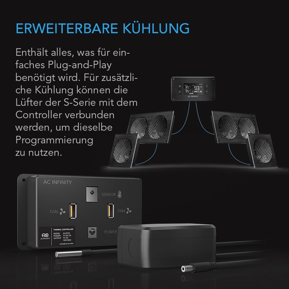 AC Infinity Airplate S9, leises Lüfter-System mit Geschwindigkeitsregelung, für Heimkino, Serverschrank