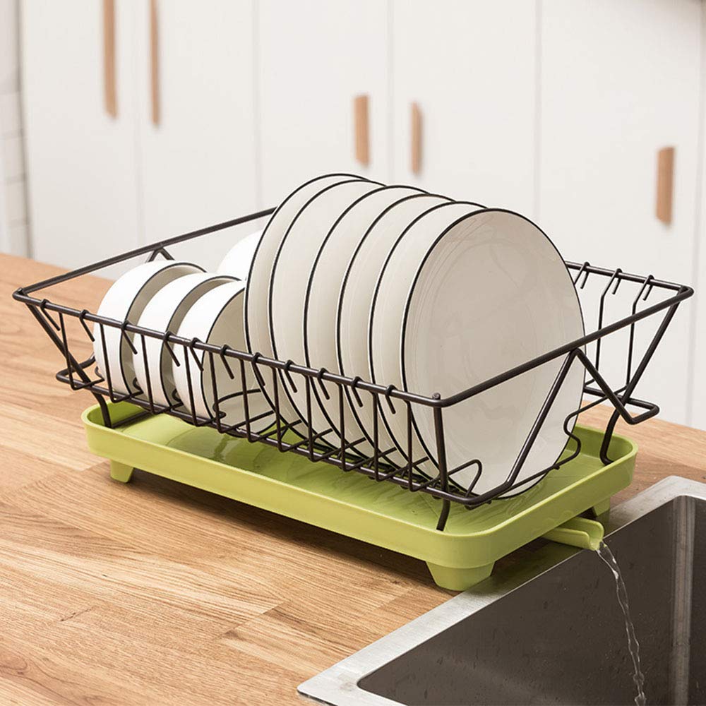 Scolapiatti a Singolo Strato per lavello, Contenitore per Piatti e Bacchette, ripiano da Cucina Multifunzione, Bianco/Verde/Bianco e Nero (A)