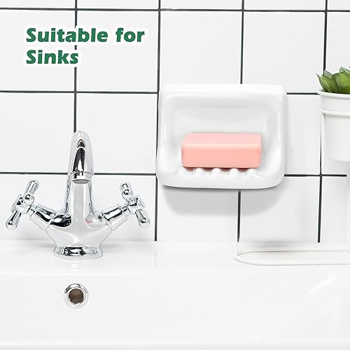 Miniatura 6 de Jabonera de cerámica vintage blanca para pared de ducha, soporte de jabón de cerámica retro, bandeja de jabón de porcelana para el hogar, bañera,