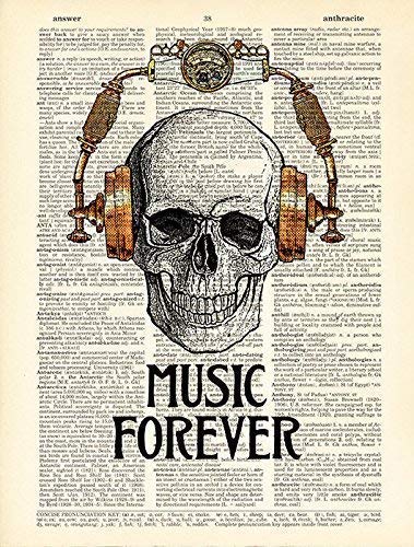 Skull in Steampunk Headphones Print Music Poster Studio Decor, Book Page Art steampunk buy now online Skull in Steampunk Headphones Print Music Poster Studio Decor, Book Page Art steampunk buy now online