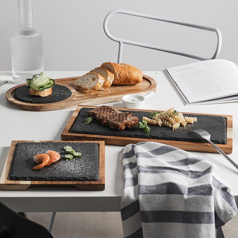 Sanfly Tabla De Servir De Madera con Pizarra, Plato De Pizza De Madera De Pino, Bandeja De Madera Multiusos para Servir Queso, Plato De Pizarra para Carne Y Pan.