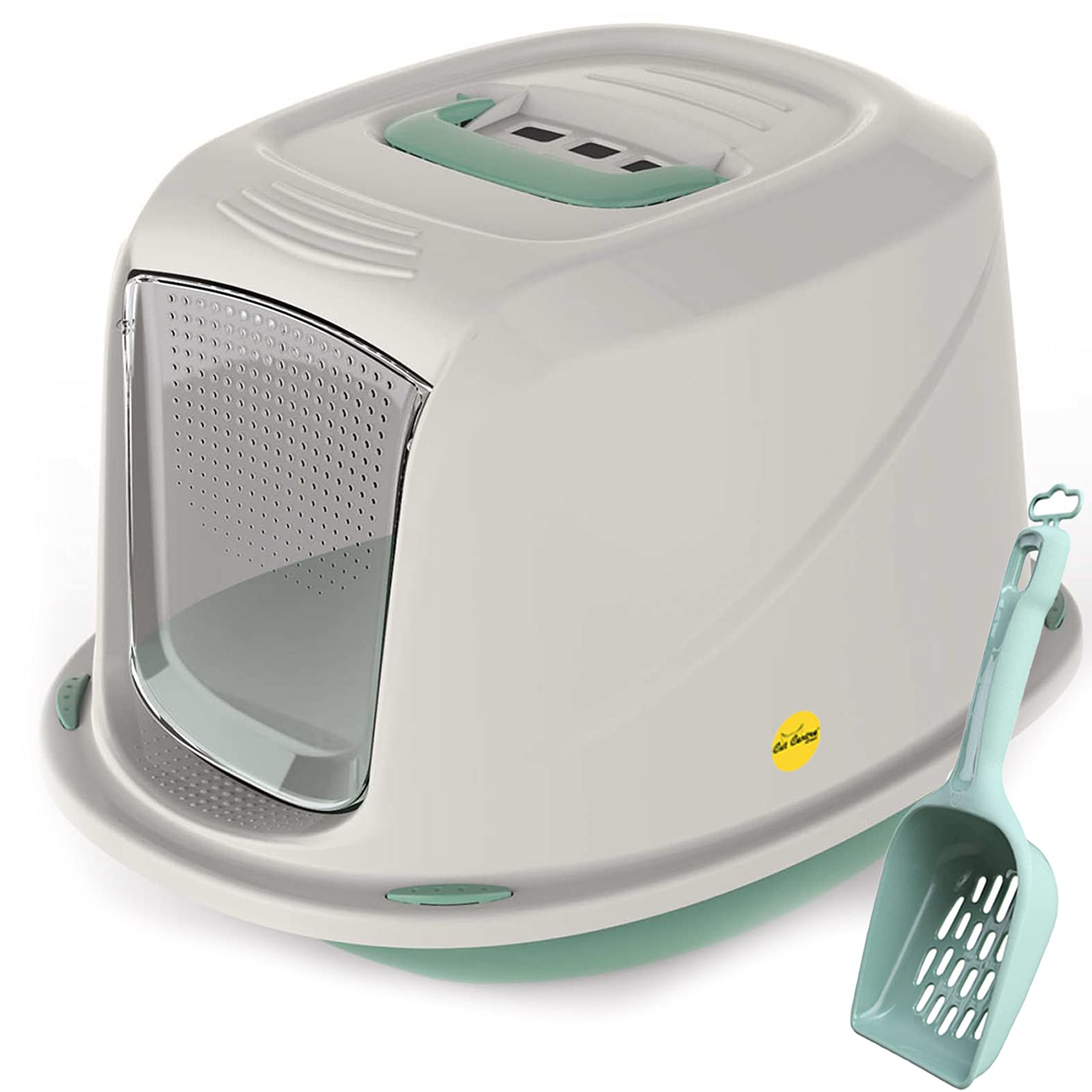 CAT CENTRE Jumbo Green Hooded Cat Litter Tray + Scoop, Carbon Filter