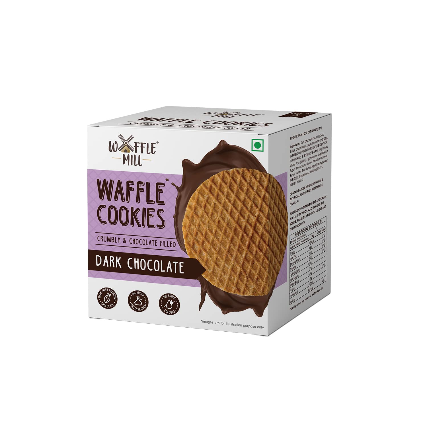 Waffle Mill Waffle Cookies | Dark Chocolate | 1 Box Contains 5 Cookies | Each Box 175gm | 100% Vegetarian and No Added Preservatives (175gm) - Pack of 1 (B0B2KK5LMK) Amazon Price History, Amazon Price Tracker