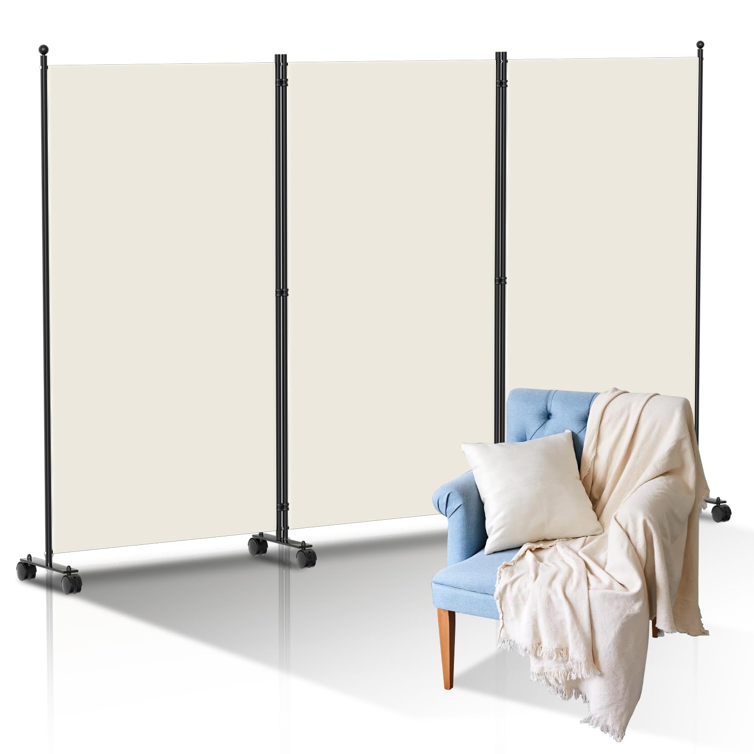Paravent Séparateur de Pièce Intérieur, Paravent Pliable 3 Parties 263x181x30cm, Cloison de Protection Visuelle pour Chambre à Coucher, Cloison de Séparation en Fibre de Polyester, Cloison