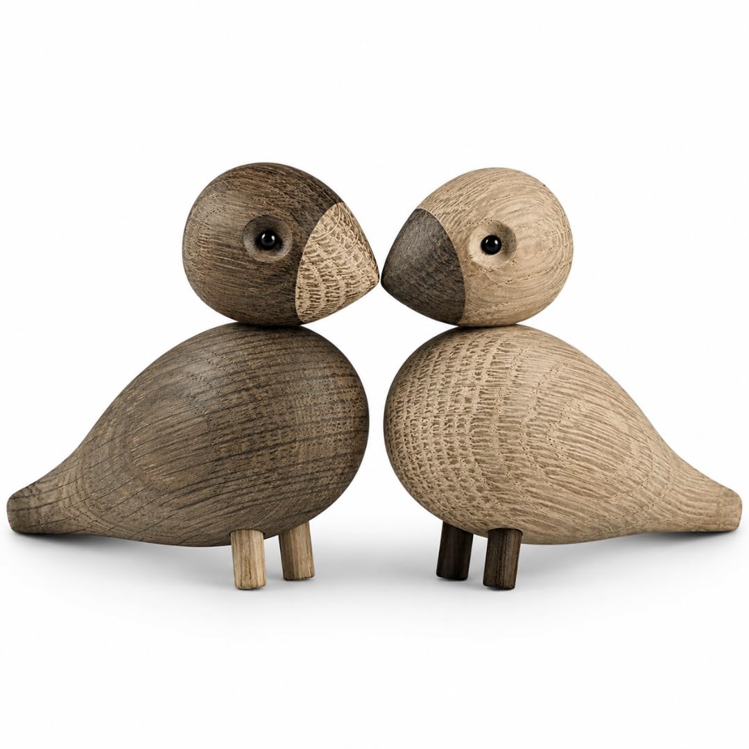 Kay Bojesen Unzertrennliche 1 Paar Figuren 9 cm Singvögel Dekoration, Holz