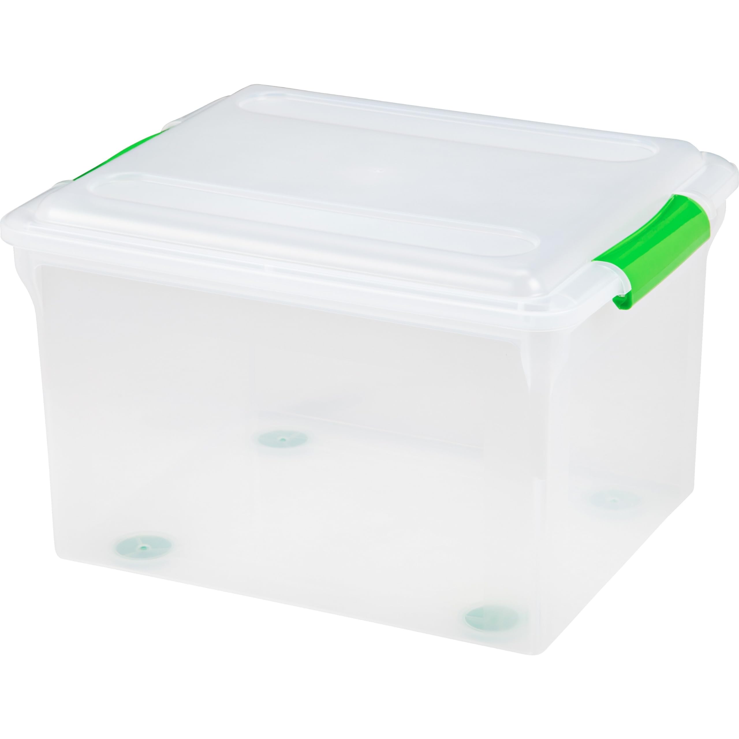 IRIS USA File Box File Organizer Plastic File Box for Letter/Legal File, BPA-Free Plastic Storage Bin Tote Organizer w/ Secure Latching Lid and Easy-Slide Pad, Clear 35 Qt. 4Pack