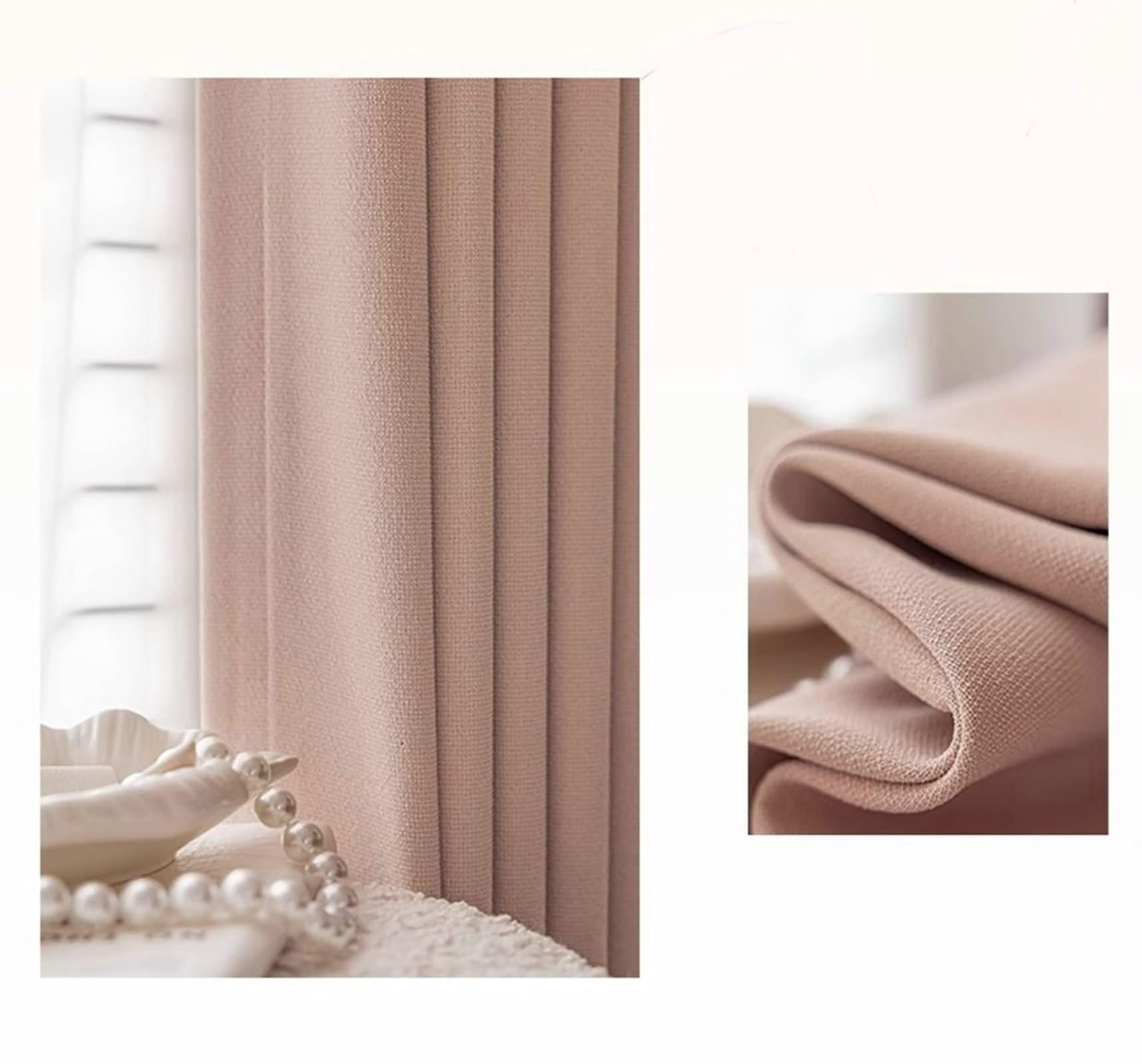 Rideaux Chambre Rose, Rideau Boheme Exterieur Couleur Unie avec Textures Tissées Mélange Polyester-Coton 2 Panneaux 137W x 244L cm