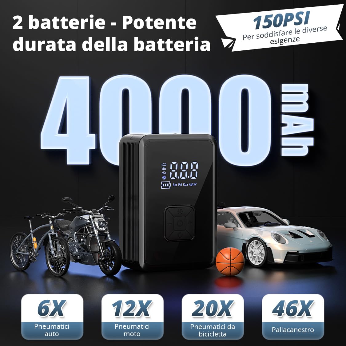 Oasser Mini Compressore Aria Portatile Auto — immagine 2 di 11