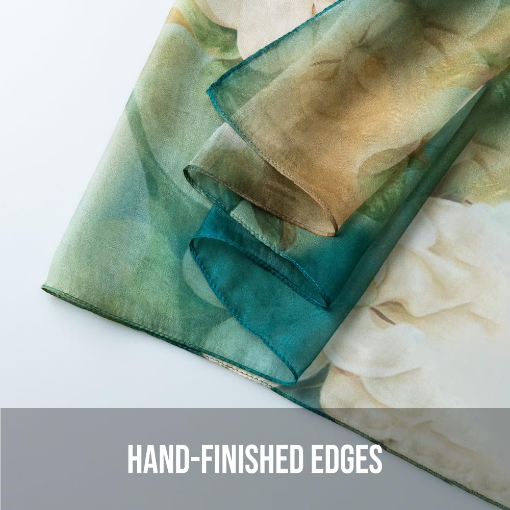 STORY OF SHANGHAI Sciarpa di 100% Seta da Donna Foulard Chiffon con Fantasie Orientale Semi-Trasparente