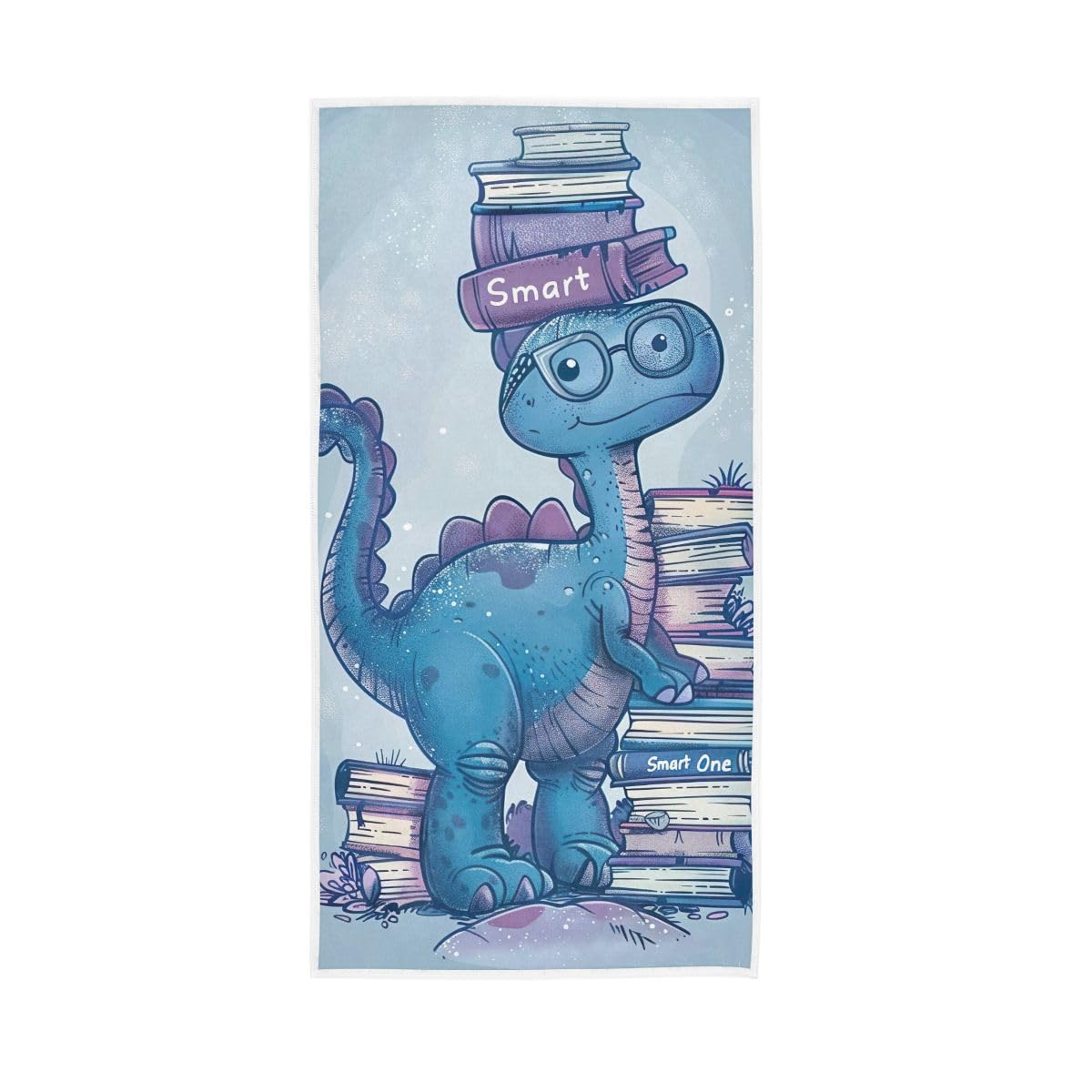 HUYGD Blue Dinosaur Carrying Books Hand Towel, Farmhouse Hand Towels Bathroom 15 x 30 Inches