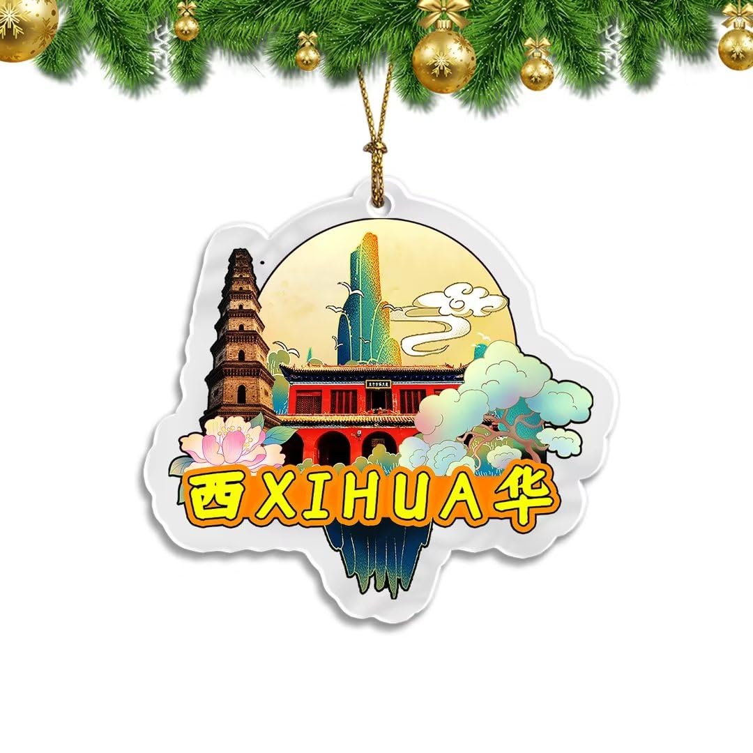 Xihua Henan China Christmas Ornament Transparent Acrylic Double Sided Tree Decoration Pendant Travel Souvenir Tourist Collection Personalized Car Backpack Accessories -970
