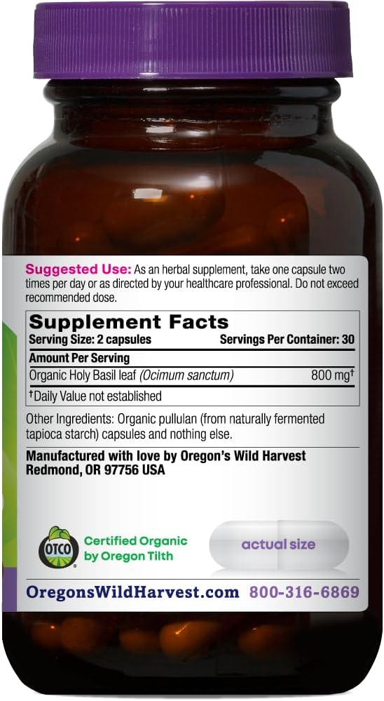 Oregon's Wild Harvest Organic Holy Basil Herbal Supplement, 60 Count - Image 2