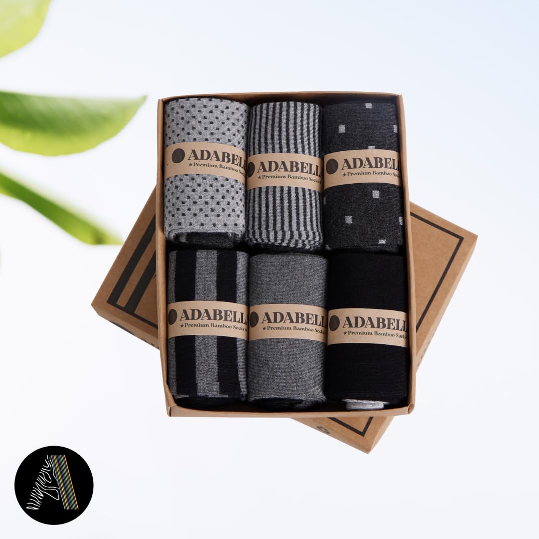 Calcetines de vestir de rayón de bambú para hombre, 6 pares con caja de regalo, sin costuras, absorben la humedad, suaves, sin olor, talla 8-12