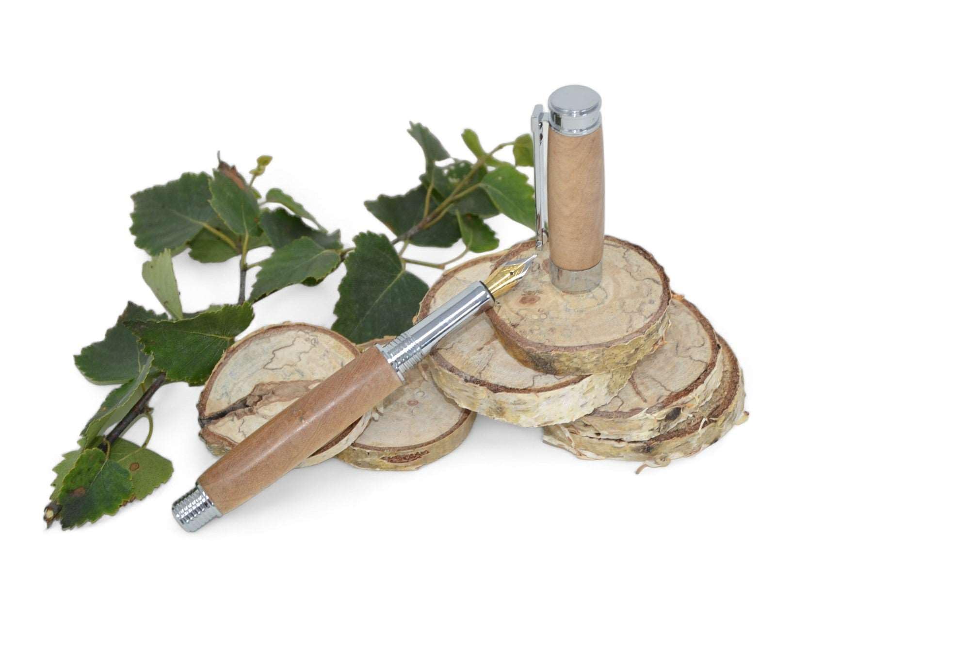 Füllfederhalter Holz Birke handgemacht – Füller mit Schraubkappe, Tintenkonverter & Patronen, Unikat, Made in Austria - Holzgeschenk