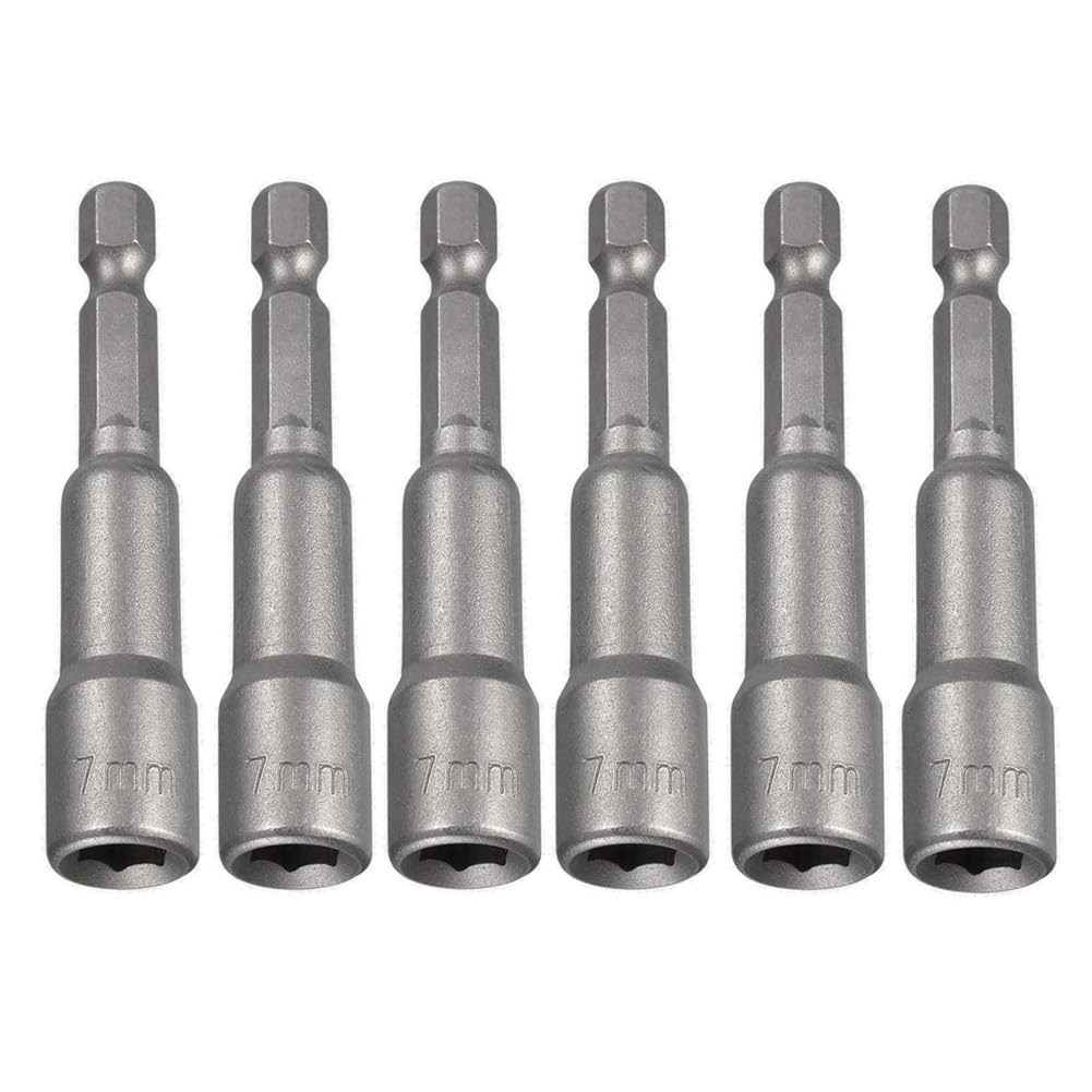 RUIAN 7mm Hex Magnetic Power Socket 1/4 inch Drill Bit Nuts Driver Set 65mm Length Adapter for Electrician Tools 6-Piece