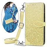 Xperia 5 III 手帳型ケース 可愛い 女性 レディース ソニー エクスペリア5 III スマホカバー 自由 夢の翼 PU革 縄掛け 人気 韓国 docomo SO-53B au SOG05 携帯カバー スキミング防止 エクスぺリア 5 マークスリー スマホケース スタンド可 カード収納 木の葉デコ マグネット A103SO 通用カバー (Xperia 5 III, イエロー)