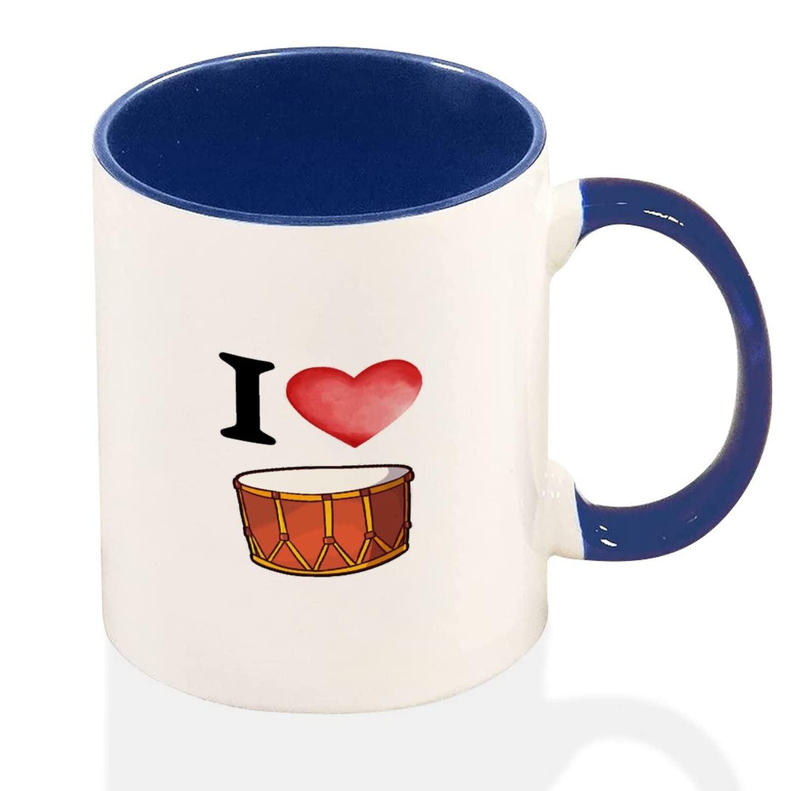 Mousus I Love Gong And Drum Coffee Mug - Musical Instruments Mug - Musical Instrument Gong And Drum Tea Mug Cup - Two Tone Blue Novelty Cup 11 Oz