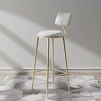 Vista 14 de Taburetes de bar de terciopelo modernos con respaldo y patas de metal dorado, cómodas sillas de bar altas tapizadas para cocina, isla de desayuno