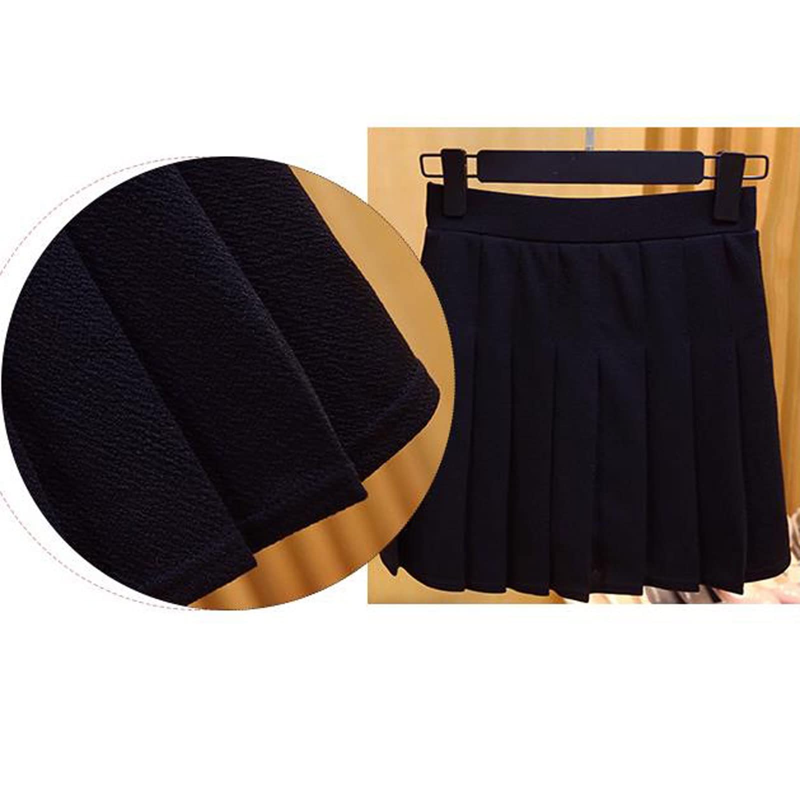 Falda plisada de cintura alta para mujer, estilo casual, acampanada, a cuadros, color negro, para uniforme escolar