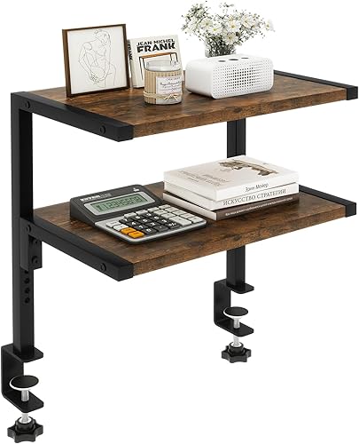 IBUYKE Estante organizador de escritorio con abrazadera, estantes extensores de escritorio de 12.9 pulgadas, estantes de almacenamiento ajustables