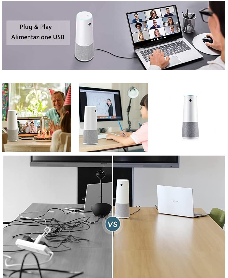 Webcam con Microfono e Altoparlante, All-in-one Webcam Full HD 1080P con ultra grandangolare 100°, Videocamera con riduzione del rumore, Webcam Streaming USB plug&play per Zoom PC/Desktop