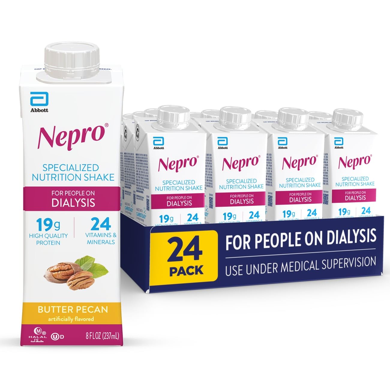 Batido nutricional Nepro para personas en diálisis, 19 g de proteína, 420 calorías, sabor a mantequilla y nuez, 225 ml (8 onzas líquidas), paquete de 24