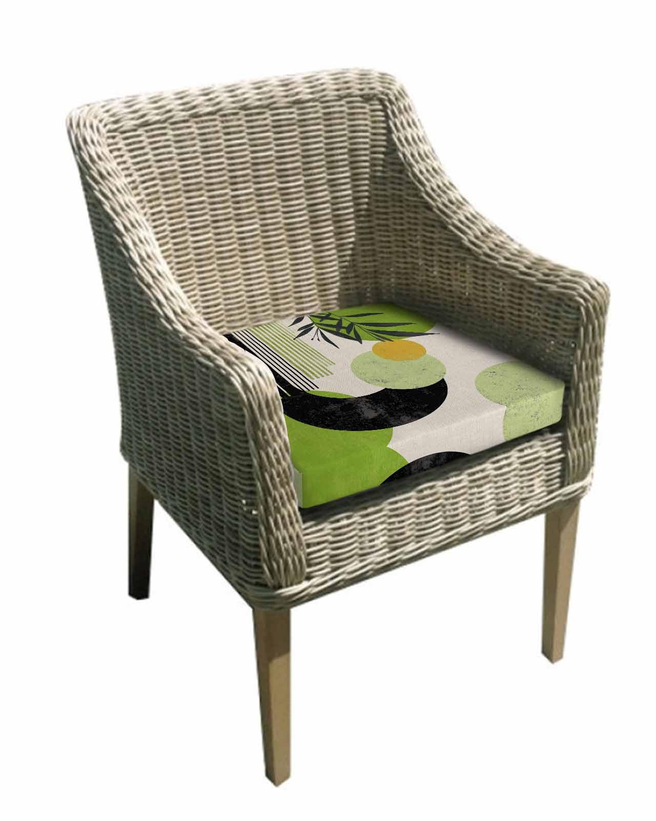 2 Pack Boho Middle Century Waterproof Cushion Covers with Ties, Outdoor Patio Chaise Lounge Chair Seat Cushion Slip Covers Replacement(Only Cover) Abstract Green Geometric Leaves 24