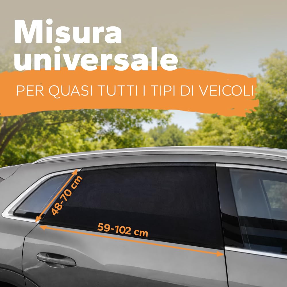Tende Parasole Auto Bambini UPF+ Protezione Solare UV Universali Laterali Antizanzare