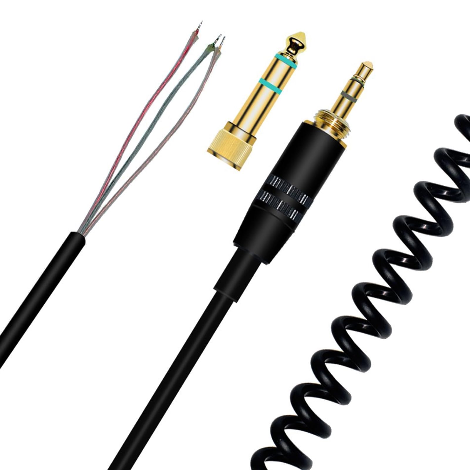 Audio Cable Compatible with Sony MDR-7506, MDR-7509, MDR-V6, MDR-V600, MDR-V700, MDR-V900, for Audio Technica ATH-M50 ATH-M50s Headphones Extension Spring Relief Coiled Audio Cable (4 FT-10 FT, Black)