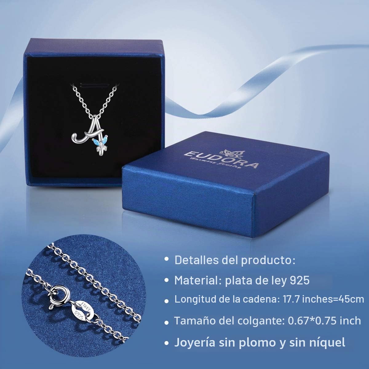 EUDORA Collares Mujer Colgantes Iniciales Letras Plata de ley 925 26 Alfabeto Inicial Nombre Cadena Collar con Zirconia Cúbico Joyería, Regalos Originales para Mujer Hermana Madre Abuela, 45,7cm