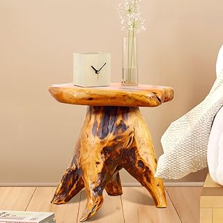 14.5“ Tree Stump Stool, Natural Edge Cedar Wood Side Table, Small Wood Mushroom Stool, Indoor/Outdoor
