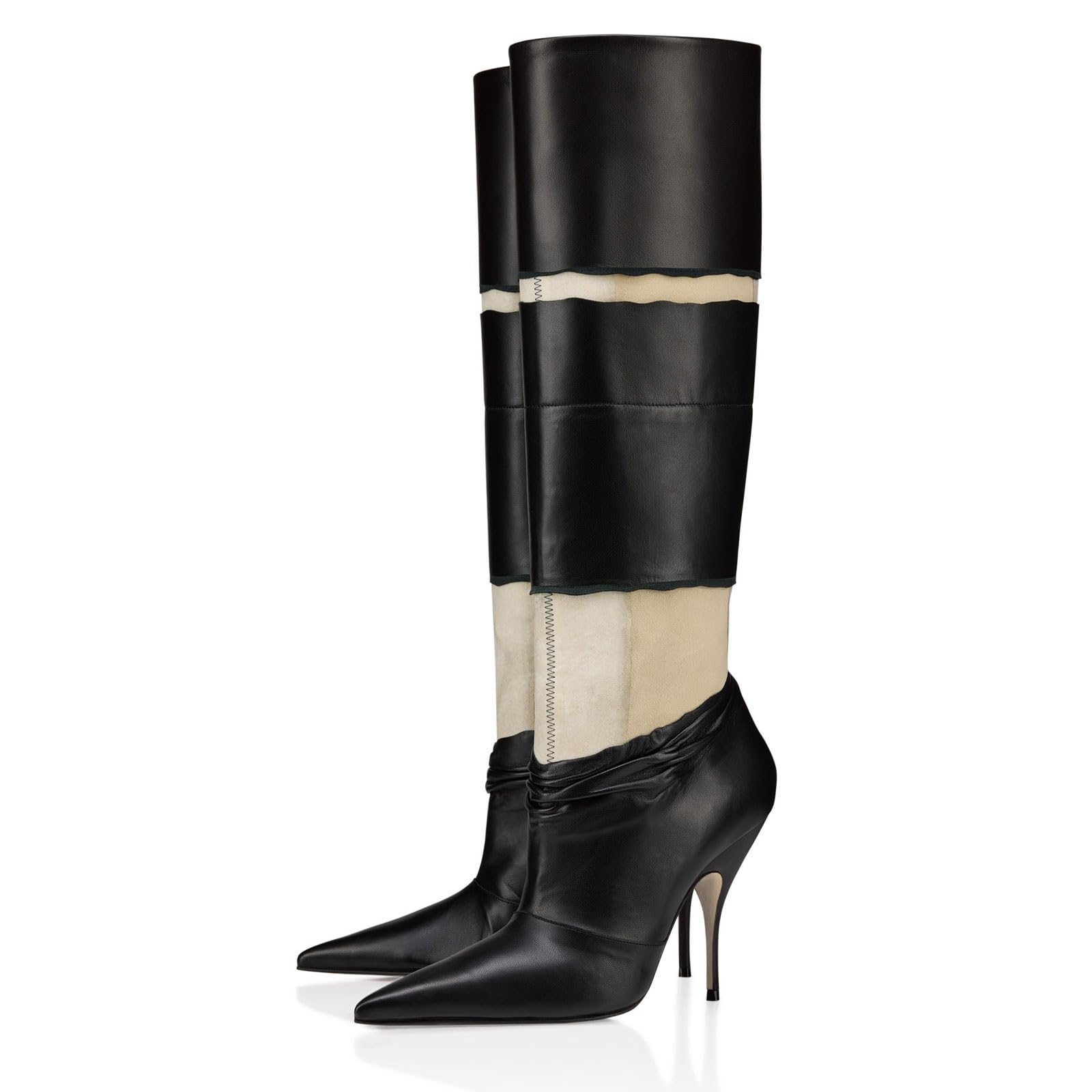 Vertundy Womens Knee High Boots Pointed Toe Stiletto High Heel Hand-distressed Design 4-Inch Black Heel Boots