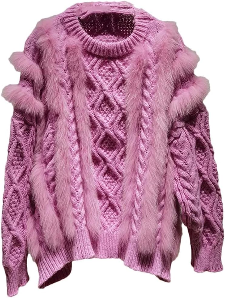 Women Spring Loose Knitted Pullover With Real Stripe Long Sleeve O-Neck