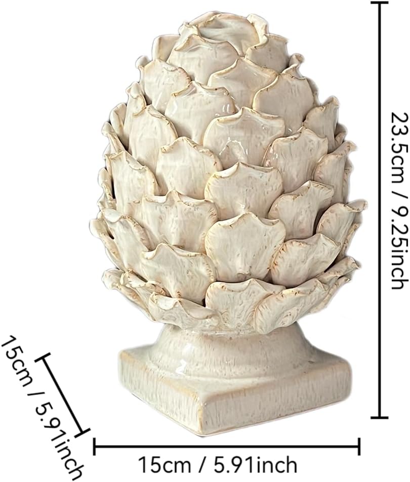 White Ceramic Artichoke Statue - Unique Artisanal Decorative Sculpture, Decor for Living Room, Office, Bookshelf