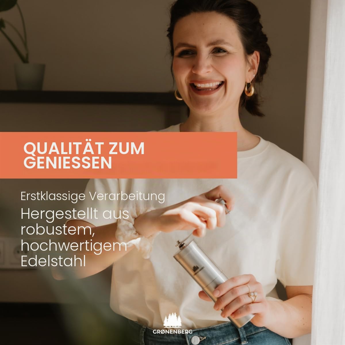Groenenberg Spar Set 4 | Espressokocher Edelstahl 6 Tassen + Kaffeemühle manuell | Induktion Espressokanne (300ml) + Handkaffeemühle