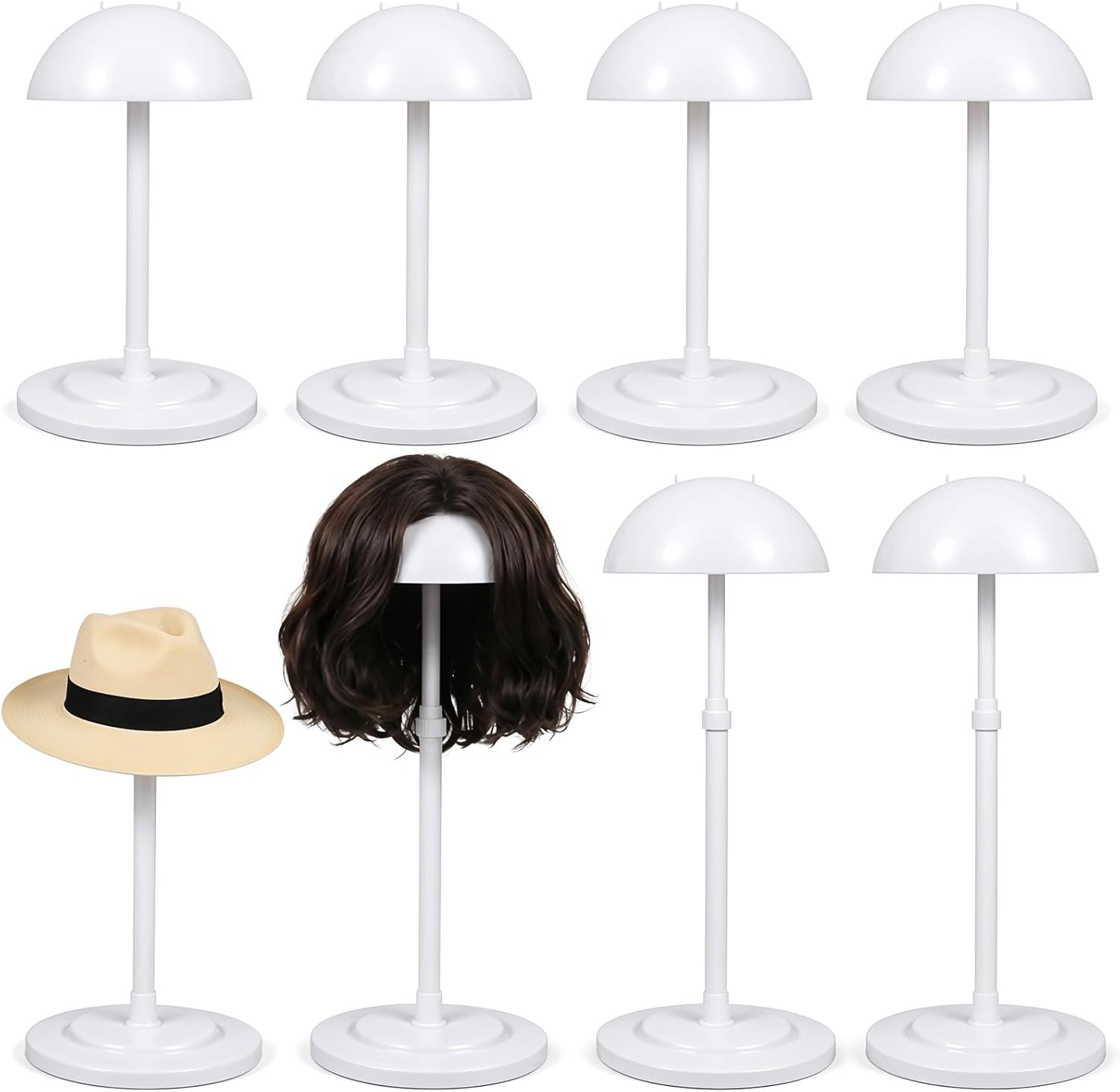 8 Pcs Wig Stand, 9.8"-18.9" Adjustable Height Expandable Wig Head Holder Portable Sturdy Non Slip Hat Display Stand for Wigs Styling Hat, Cosplay Masks and Helmets Display(Black)