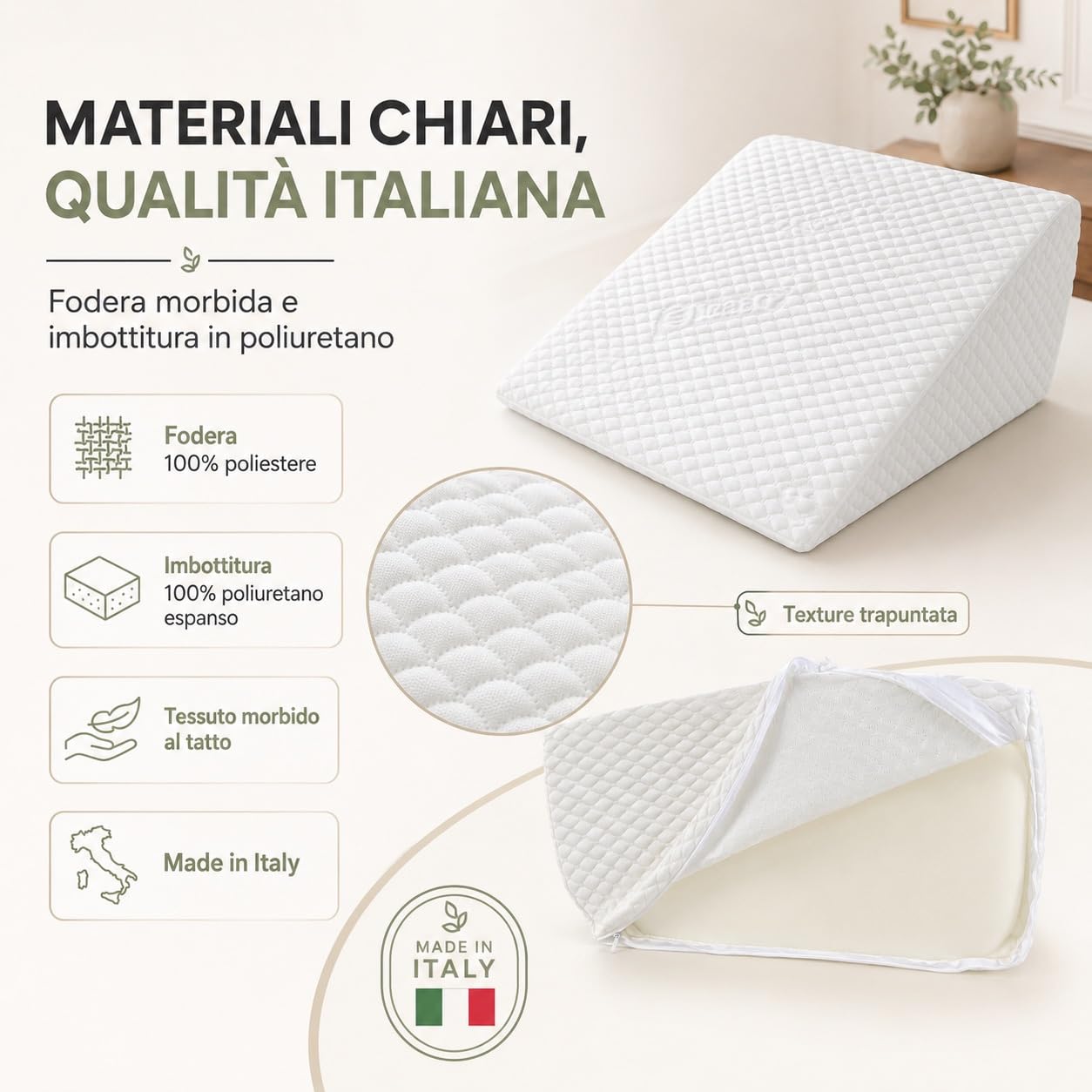 tex family Cojín Triangular de cuña para piernas y Embarazo con Reflejo gastrrico para Cama y sofá, Soporte Lumbar y Espalda