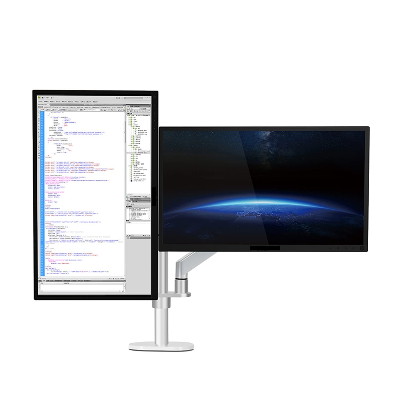 Escritorio 17-32 Pulgadas Brazo de Montaje Monitor Dual Soporte Aluminio Movimiento Completo Resorte Gas Carga 2-8 kg Cada uno(Silver Grey)